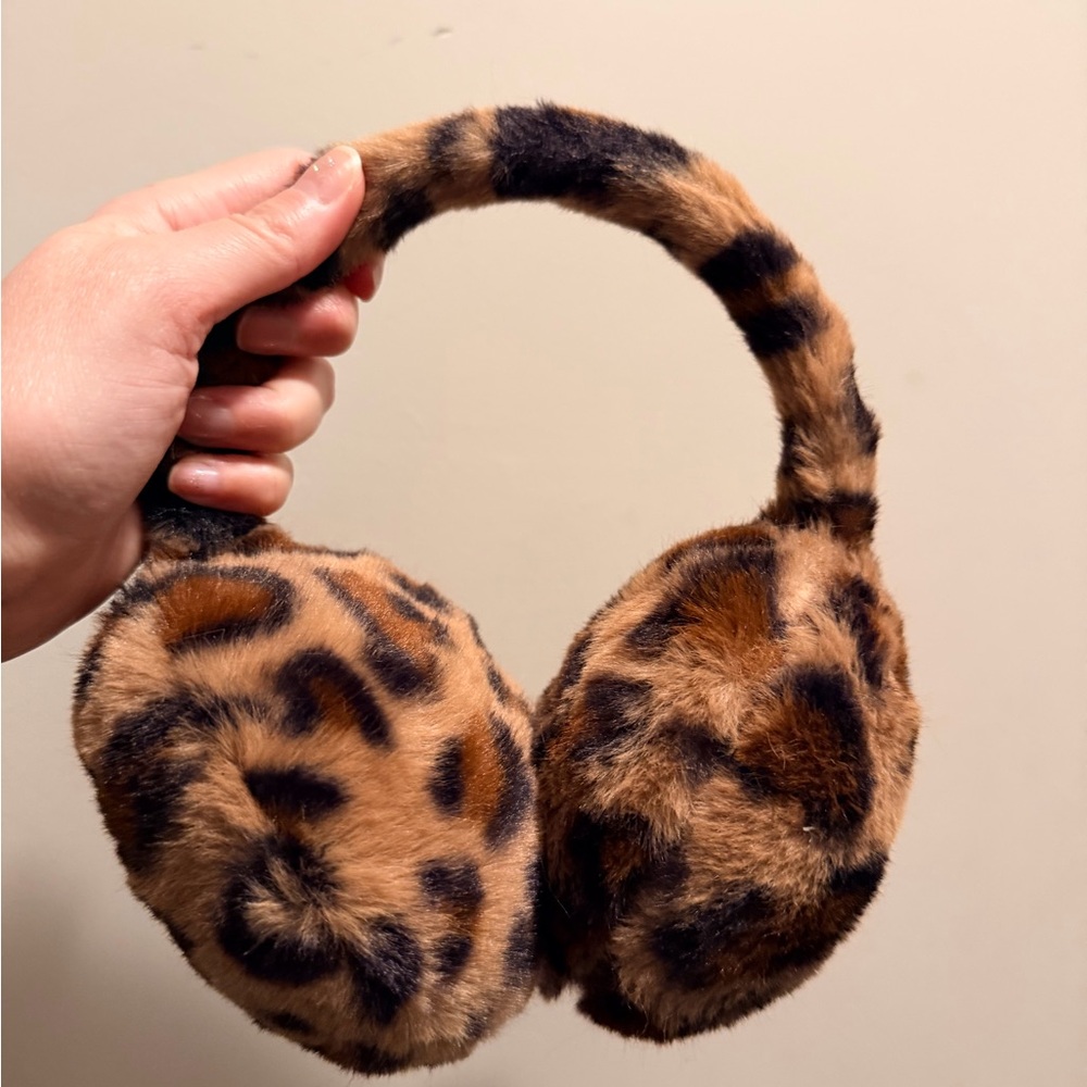 Leopard Print Faux Fur Earmuffs – Soft, Cozy & Stylish for small head